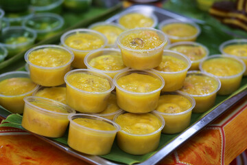 Closeup of steamed corn cakes in the market