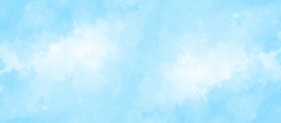 Blue sky background with white fluffy clouds .hand painted abstract soft sky blue watercolor .Stain artistic vector used as being an element .Watercolor illustration art marble painting abstract blue.