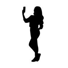 Fototapeta na wymiar Woman taking selfie through mobile phone, woman selfie, woman take picture with phone silhouette