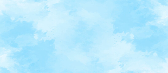 Blue sky background with white fluffy clouds .hand painted abstract soft sky blue watercolor .Stain artistic vector used as being an element .Watercolor illustration art marble painting abstract blue.