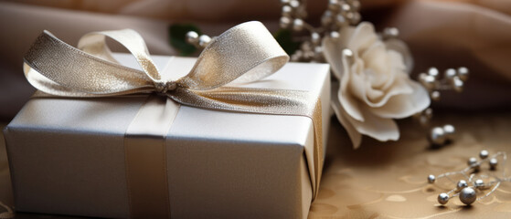 Elegant silver gift, centerpiece of festivity, wrapped in luxury.