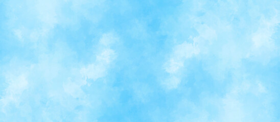 Blue sky background with white fluffy clouds .hand painted abstract soft sky blue watercolor .Stain artistic vector used as being an element .Watercolor illustration art marble painting abstract blue.
