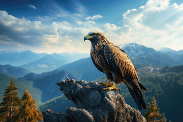Fototapeta premium majestic bird of prey perching on mountain peak