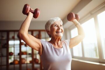 Fitness at home for the elderly, stretching and exercise to maintain a healthy body