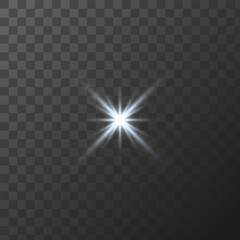 Light shining stars, glare light effects, Shiny illuminated elements on a transparent background. Vector isolate special effects.