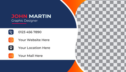    Double-sided creative business card  design template.Blue modern creative business card