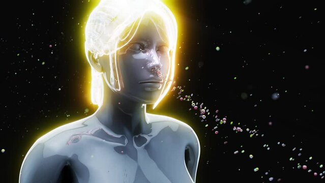 4K abstract animation of a woman and the smell sense