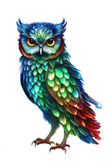 cute owls. colorful friendly owl, stickers. funny animal joyful forest or zoo birds.