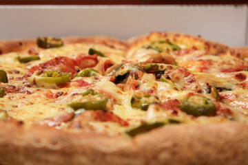 Close-up of the pizza. Full big basic pizza. food concept.