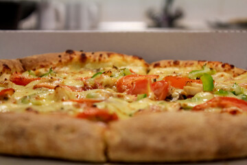 Close-up of the pizza. Full big basic pizza. food concept.