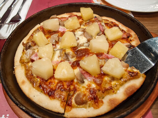 Close-up of the pizza. Full big basic pizza. food concept.