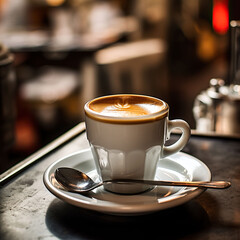 coffee latte in an italian bar photography close up, Generative AI
