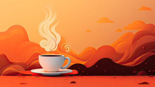 coffee modern minimalist illustration banner wallpaper, Generative AI