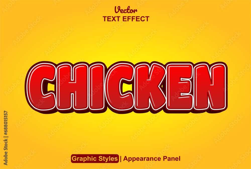 Fototapete chicken text effect with red color graphic style editable.