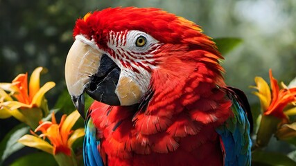 Fototapeta premium red and yellow macaw ,close up photo