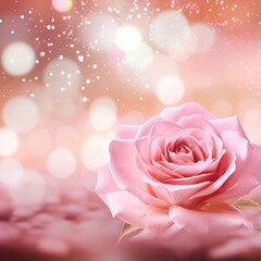 realistic rose in banner template, abstract 
background, bokeh, elegant, glitter, AIGENERATED