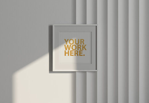 Square Frame with Poster Mockup on the white wall with 3d panels