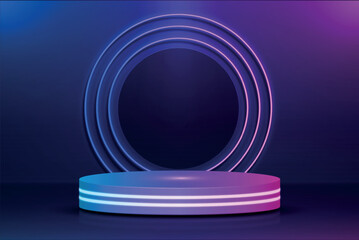 Obraz premium Vector realistic neon futuristic podium geometric stage background