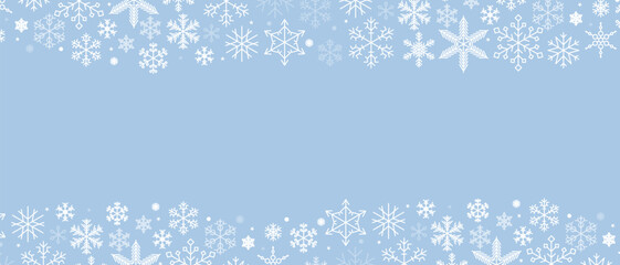Decorative winter background with snowflakes, snow, stars. Vector illustration