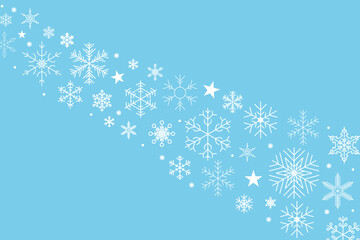 Decorative winter background with snowflakes, snow, stars. Vector illustration