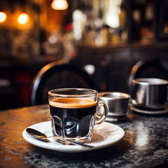 short italian espresso coffee in a transparent cup internationa coffee day photography, Generative AI