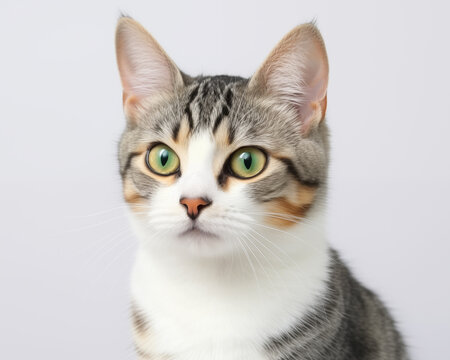 green eyed young cat with pretty markings on its fur