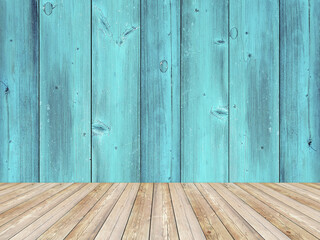 Vertical planks wall blue background in empty room