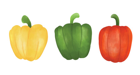 set of bell peppers. yellow, green, and red bell peppers illustration vector. PNG