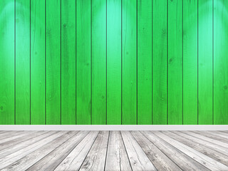 Green wood planks wall and floor for background