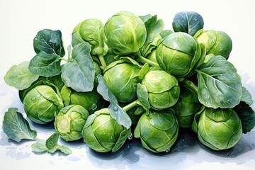 watercolor brussels sprouts isolated on white , AI Generated