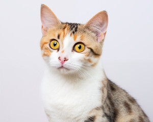 yellow eyed cat with nose freckles and lots of colours in its fur