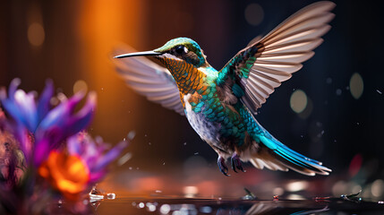 Obraz premium Colorful Hummingbird amidst the vibrant flowers