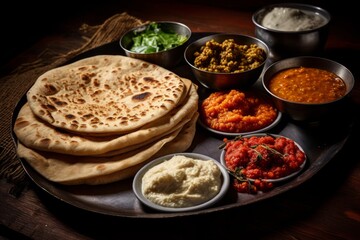 A feast of flavors: Ethiopian Injera flatbread served with an assortment of spicy stews