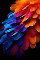  stunning composition with colorful feathers on a black background