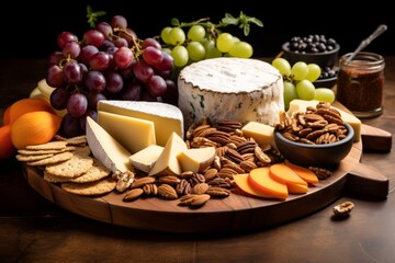 A colorful display of gourmet vegan cheeses paired with fruits, nuts, and crackers for a delightful plant-based treat