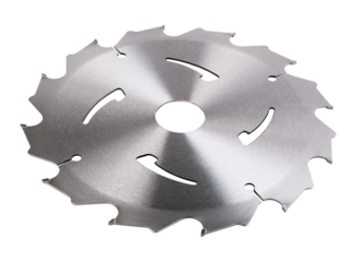 Circular saw blade for woodworking, isolated on white.