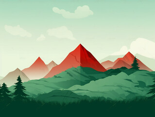 big green and orange mountain drawing