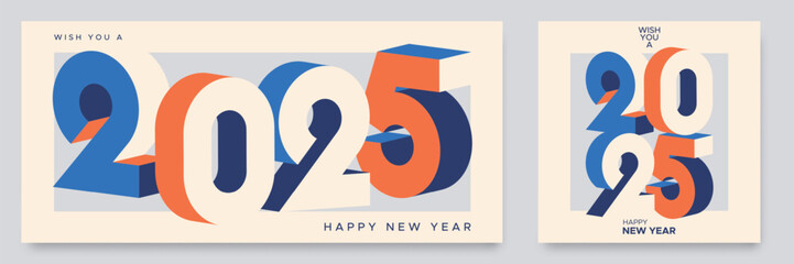 Happy new year 2025 with number on art wall concept. Happy new year 2025 modern art banner template