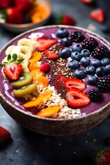 A plant-based smoothie bowl with a gluten-free twist, showcasing a spectrum of colors and nutritious toppings