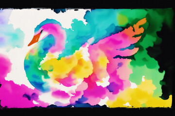 A watercolor painting of a white swan. A colorful painting of a swan. Generative AI