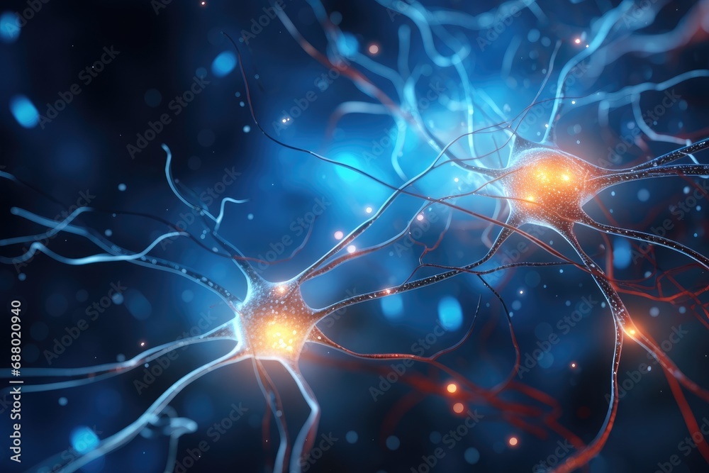 Poster glowing neuron network in brain