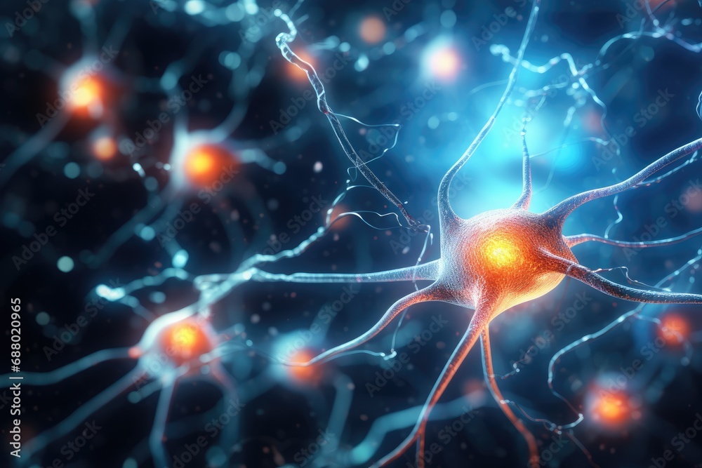 Poster glowing neuron network in brain