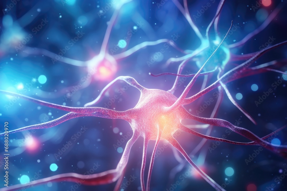 Poster glowing neuron network in brain