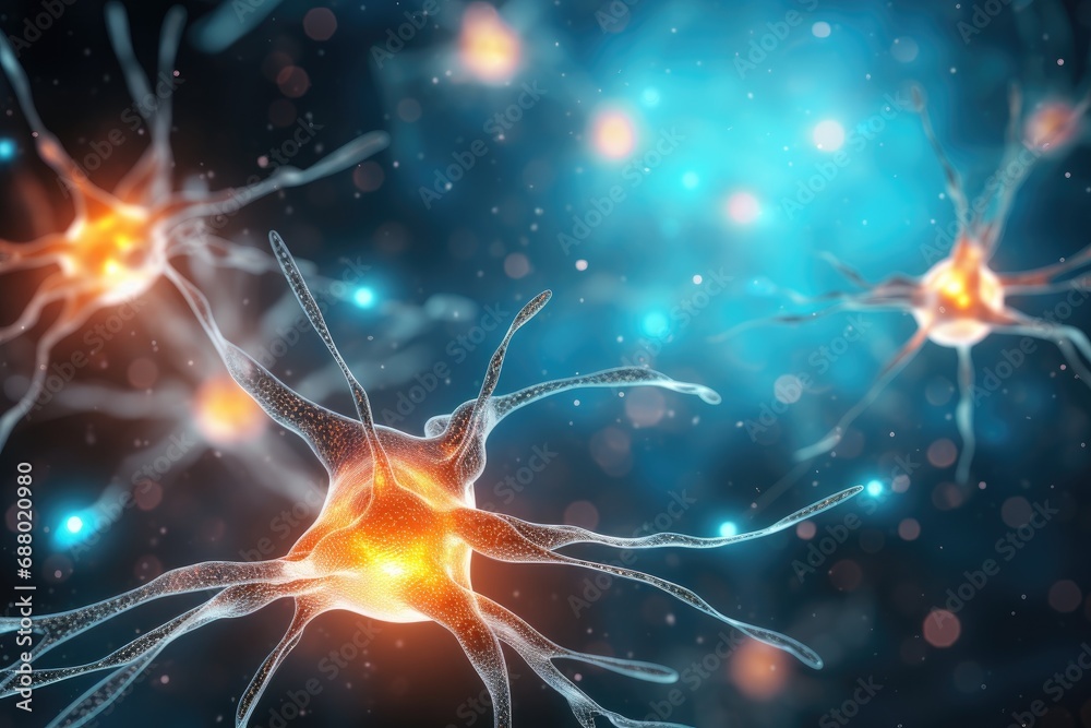 Poster glowing neuron network in brain
