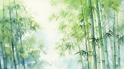bamboo forest background, watercolor illustration - obrazy, fototapety, plakaty