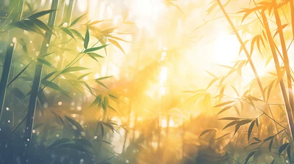 Fotobehang bamboo forest background, watercolor illustration © sandsun