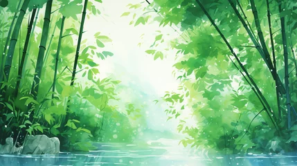Fotobehang bamboo forest background, watercolor illustration © sandsun