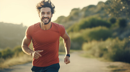 Fototapeta premium candid man in a sport wear running outdoor