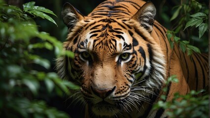 Fototapeta premium close up portrait of a tiger in a deep jungle photo