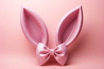 Easter holiday creative concept, shiny glamorous pink bunny ears with bow
